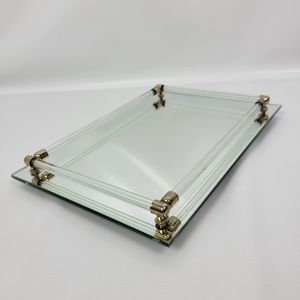 60s Mid Century MCM Lucite Brass Mirrored Perfume Vanity Dresser Tray